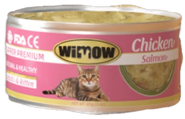 wimow salmon & chicken cat food pink can 170g